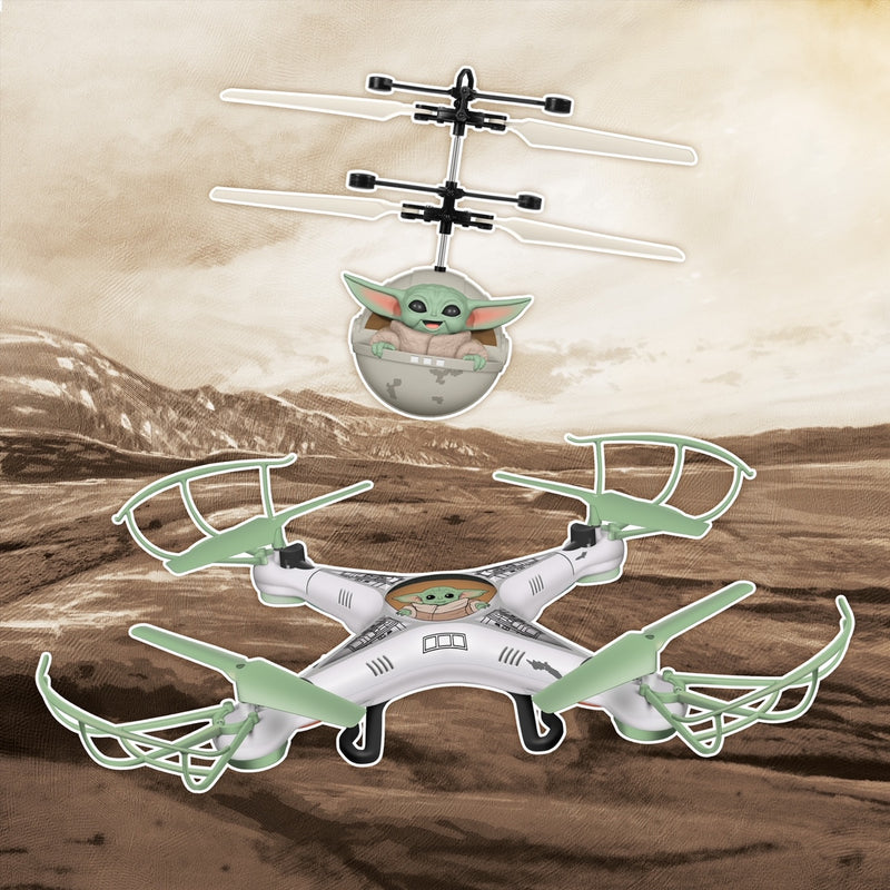 Baby Yoda RC Quadcopter and Baby Yoda Big Head Flying Toy Bundle