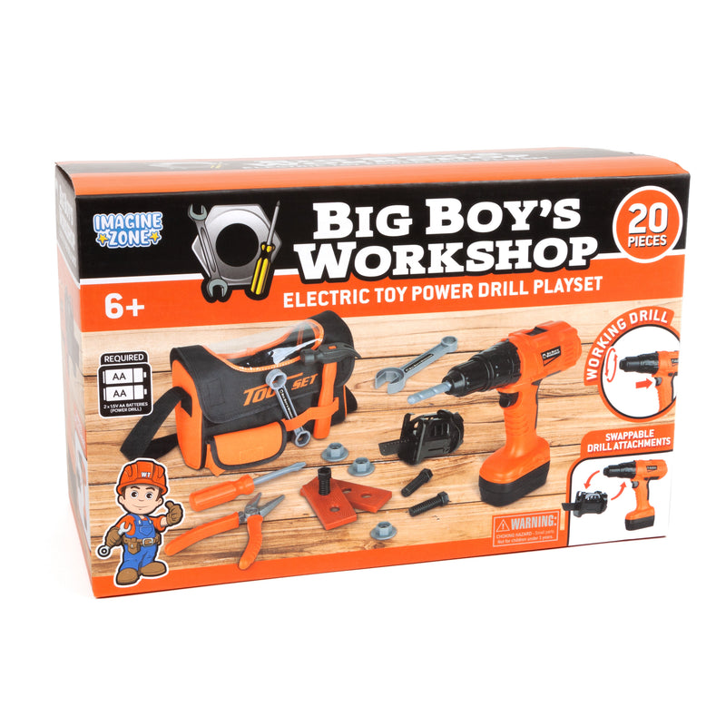 Big Boy's Workshop 20-Piece Electric Toy Power Drill Playset