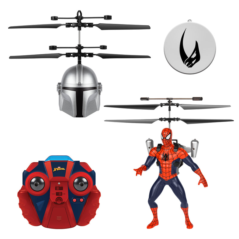 Star Wars Mandalorian Helmet & Spider-Man Flying Figure Bundle