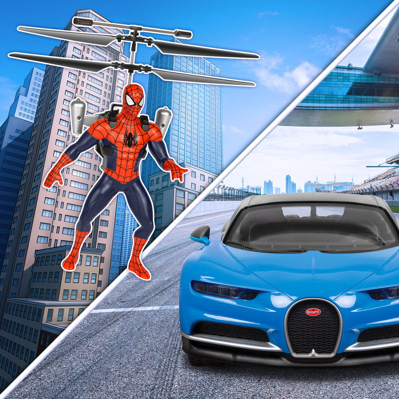 Spider-Man Flying Figure & Bugatti Chiron Remote Control Car Bundle