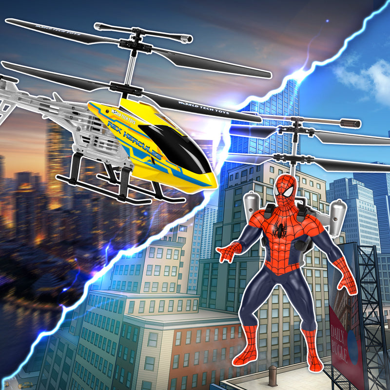 Spider-Man Flying Figure & REX Hercules Unbreakable Helicopter Bundle