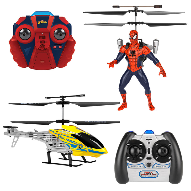 Spider-Man Flying Figure & REX Hercules Unbreakable Helicopter Bundle